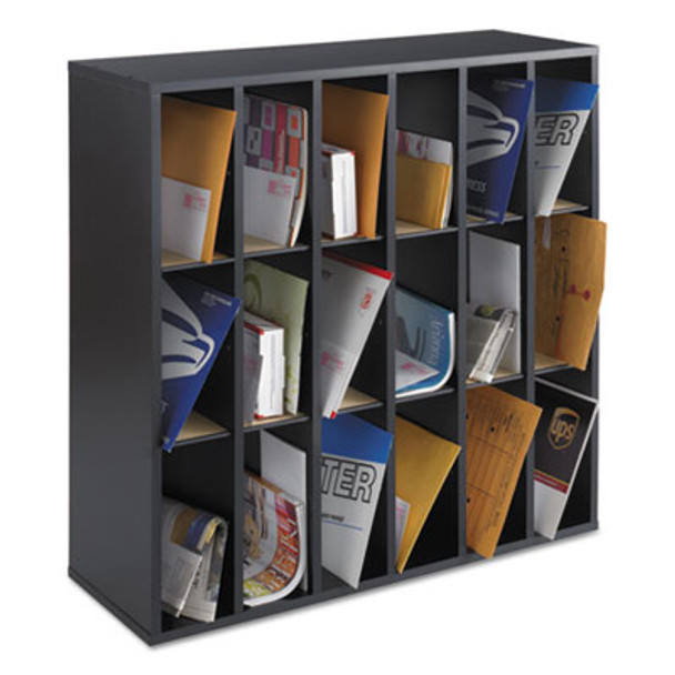 Wood Mail Sorter With Adjustable Dividers, Stackable, 18 Compartments, 33.75 x 12 x 32.75, Black