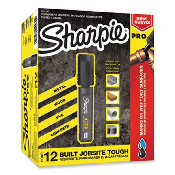 Pro Permanent Marker, Broad Chisel-Tip, Black, Dozen