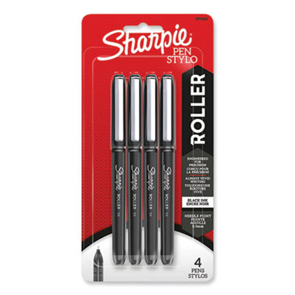 Professional Design Rollerball Pen, Stick, Fine 0.5 Mm, Black Ink, Black Barrel, 4/Pack