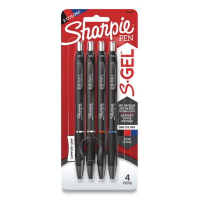 S-Gel High-Performance Gel Pen, Retractable, Fine 0.5 Mm, Assorted Ink Colors, Black Barrel, 4/Pack