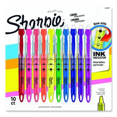 Liquid Pen Style Highlighters, Assorted Ink Colors, Chisel Tip, Assorted Barrel Colors, 10/Set