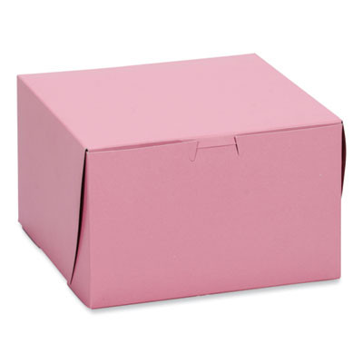 Pink One-Piece Non-Window Bakery Box, 8 x 8 x 4, Pink, Paper, 250/Carton