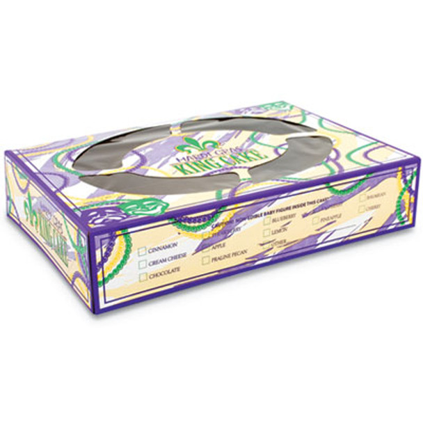 Mardi Gras King Cake Window Boxes, 14 x 10 x 3, Green/Purple/White, Paper, 100/Carton