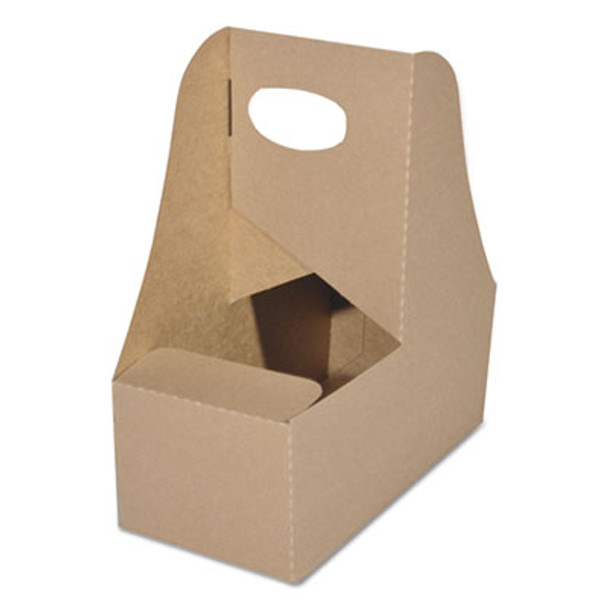 4-Corner Pop-Up Food And Drink Tray, 2-Cup Drink Carrier, Up To 24 Oz Beverages, 7.63 x 3.75 x 8.88, Brown, Paper, 250/Carton