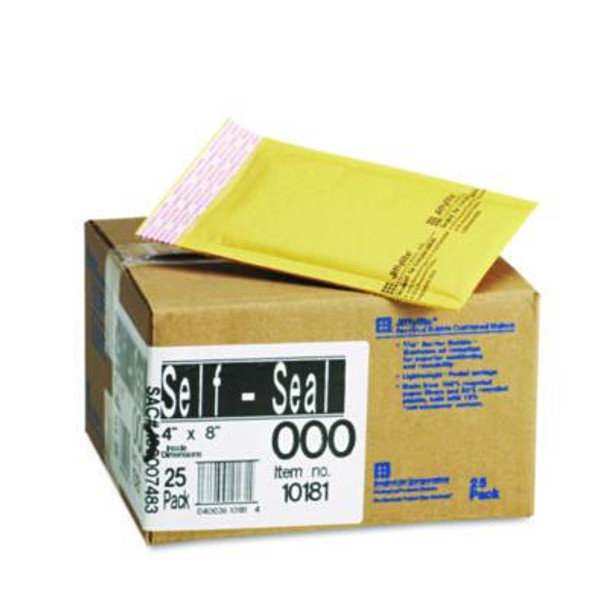 Jiffylite Self-Seal Bubble Mailer, #000, Barrier Bubble Air Cell Cushion, Self-Adhesive Closure, 4 x 8, Brown Kraft, 25/Ct