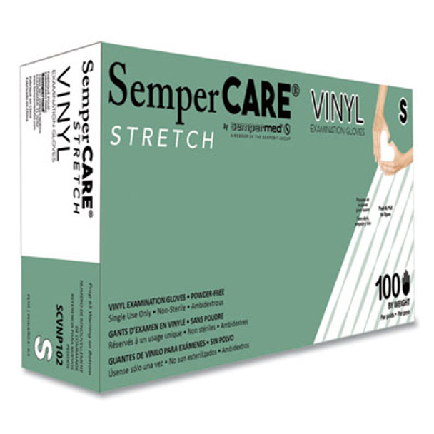 Stretch Vinyl Examination Gloves, Powder-Free, Small, 5 Mil Thick, 9.45" Long, Cream, 100/Box