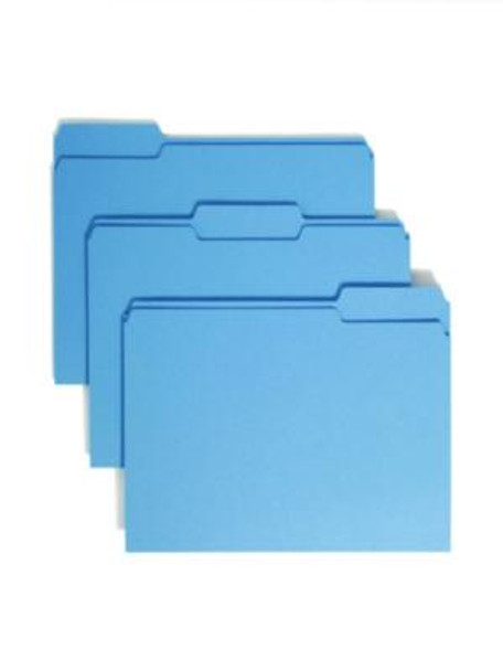 Colored File Folders, 1/3-Cut Tabs: Assorted, Letter Size, 0.75" Expansion, Blue, 100/Box