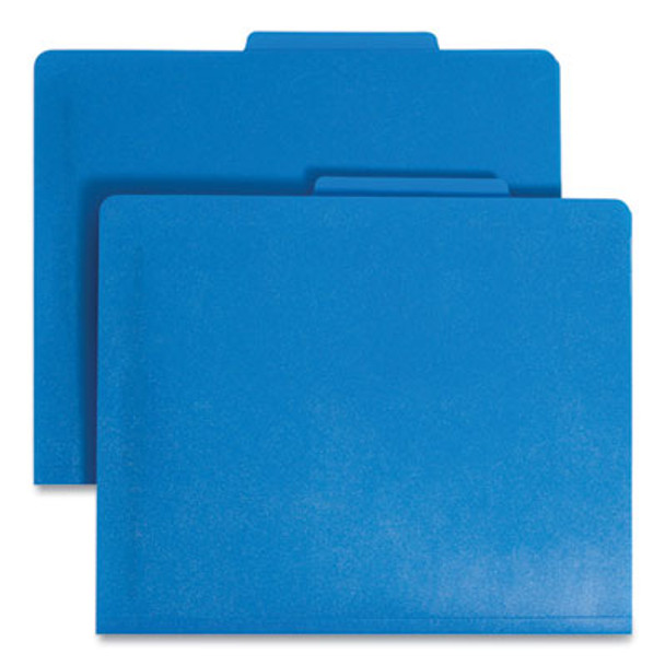 Poly Classification Folders, 2/5-Cut Tab: Right Of Center, Expands 2", 2 Dividers, 6 Fasteners, Letter Size, Blue, 10/Box