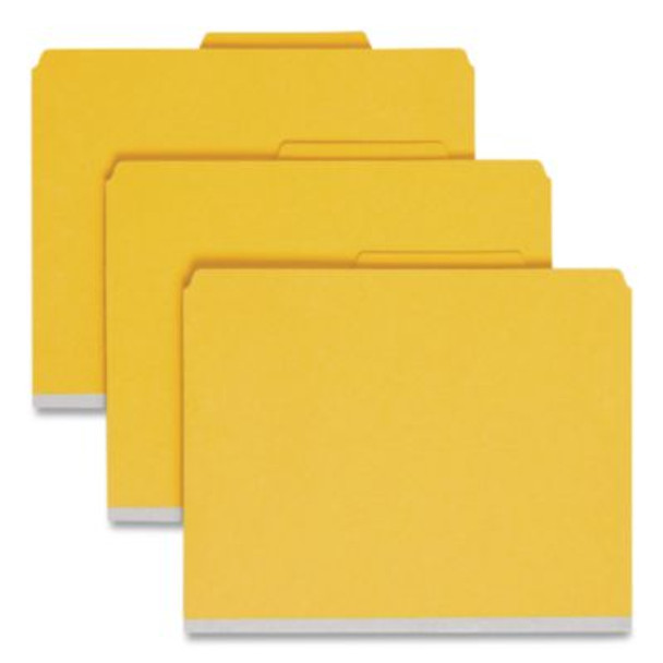 6-Section Pressboard Top Tab Pocket Classification Folders, 6 Safeshield Fasteners, 2 Dividers, Letter Size, Yellow, 10/Box