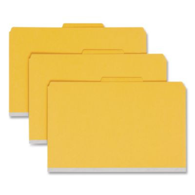 Pressboard Top Tab Pocket Classification Folders, Expands 2", 2 Dividers, 6 Safeshield Fasteners, Legal Size, Yellow, 10/Box