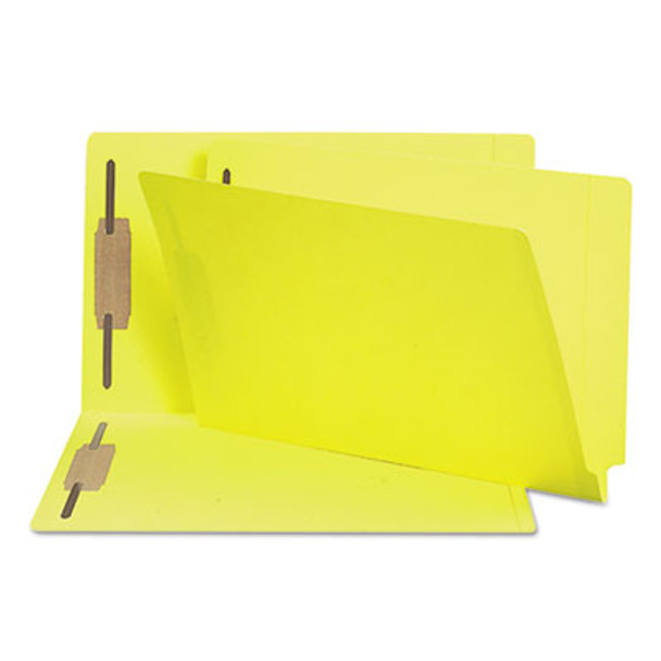 Heavyweight Colored End Tab Fastener Folders, Straight Tab, Expands 0.75", 2 Fasteners, Legal Size, Yellow, 50/Box