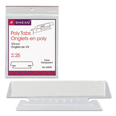 Poly Index Tabs And Inserts For Hanging File Folders, 1/3-Cut, White/Clear, 3.5" Wide, 25/Pack