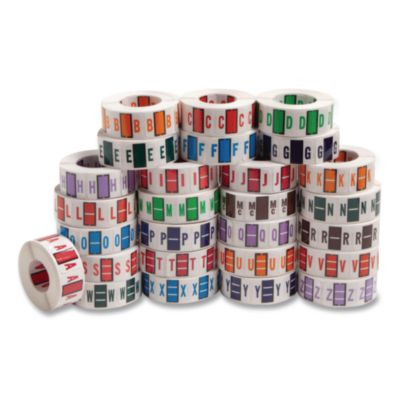 A-Z Color-Coded End Tab Filing Labels, A-Z, 1 X 1.25, White, 500/Roll, 26 Rolls/Box