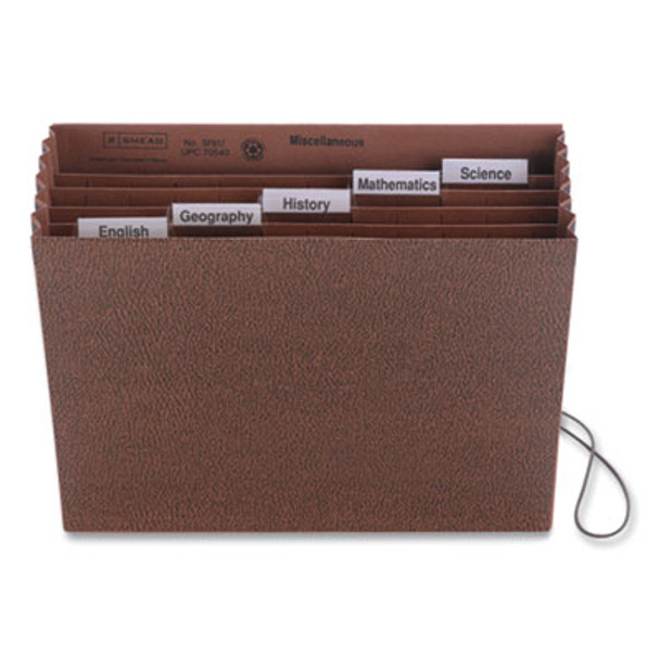 Six-Pocket Subject File With Insertable Tabs, 5.25" Expansion, 6 Sections, Elastic Cord, 1/5-Cut Tabs, Letter Size, Redrope