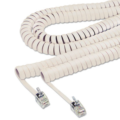 Coiled Phone Cord, Plug/Plug, 25 Ft, Ivory