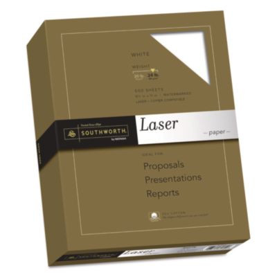 25% Cotton Laser Paper, 95 Bright, 24 Lb Bond Weight, 8.5 x 11, White, 500/Ream