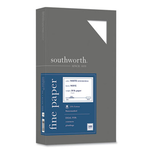 25% Cotton Business Paper, Ruled, 95 Bright, 20 Lb Bond Weight, 8.5 x 14, White, 500 Sheets/Ream