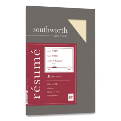 100% Cotton Resume Paper, 24 Lb Bond Weight, 8.5 x 11, Ivory, 100/Pack
