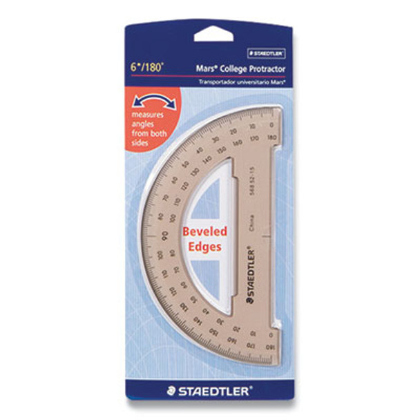 Mars College Protractor, Plastic, 6" Ruler Edge/180 Degree, Transparent Tinted