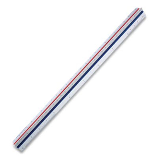 Triangular Scale Plastic Engineers Ruler, 12" Long, White With Colored Grooves