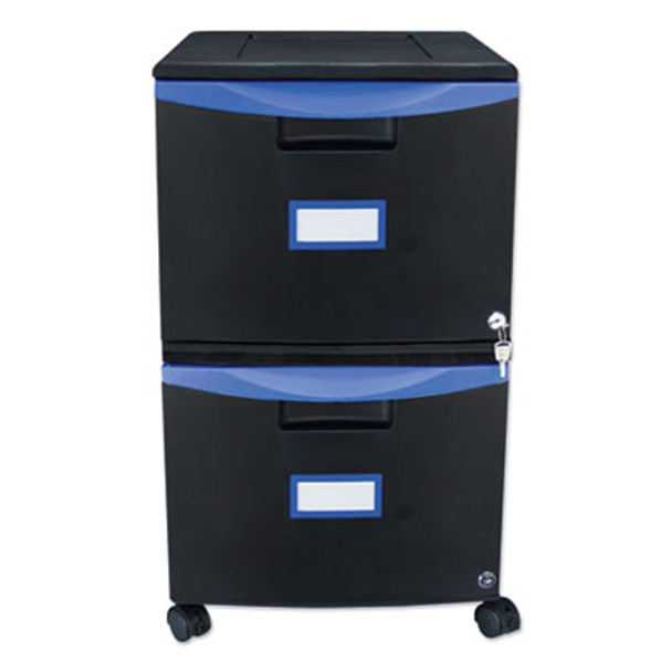 Two-Drawer Mobile Filing Cabinet, 2 Legal/Letter-Size File Drawers, Black/Blue, 14.75" X 18.25" X 26"