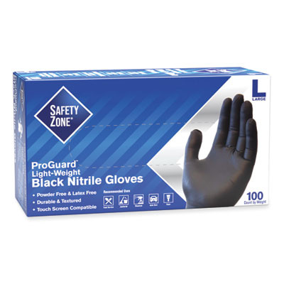 Proguard Powder Free Nitrile Gloves, Powder-Free, Large, 3.5 Mil Thick, 9.65" Long, Black, 100/Box, 10 Boxes/Carton