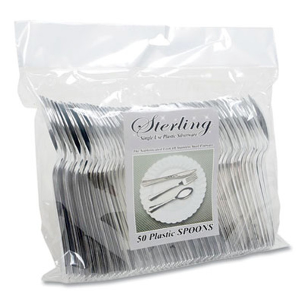 Sterling Heavy-Duty Plastic Cutlery, Spoon, Silver, 50/Pack