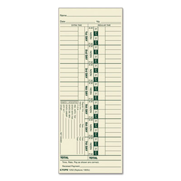 Time Clock Cards, Replacement For 1900l, One Side, 3.5 X 9, 500/Box
