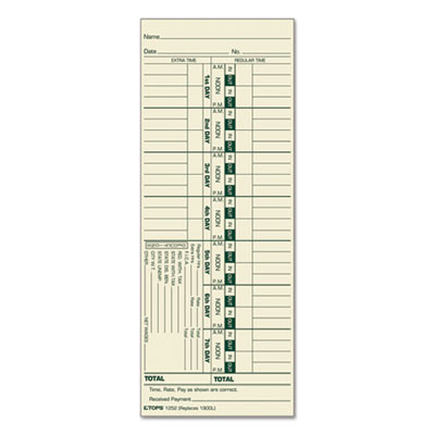Time Clock Cards, Replacement For 1900l, One Side, 3.5 X 9, 500/Box
