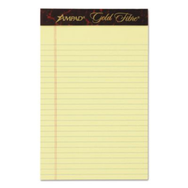 Gold Fibre Quality Writing Pads, Medium/College Rule, 50 Canary-Yellow 5 X 8 Sheets, Dozen