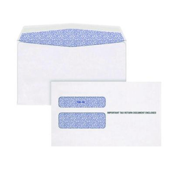 2-Up W-2 Gummed Seal Double-Window Security Tint Envelopes, Commercial Flap, 9.5 x 5.63, White, 24/Pack