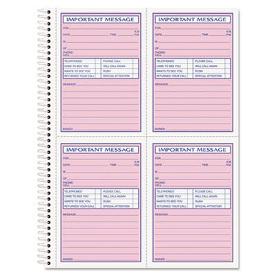 Telephone Message Book With Fax/Mobile Section, Two-Part Carbonless, 3.88 x 5.5, 4 Forms/Sheet, 200 Forms Total
