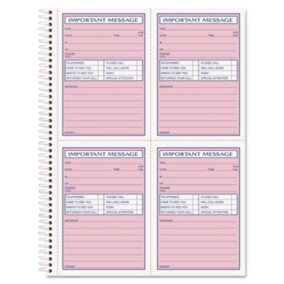 Telephone Message Book With Fax/Mobile Section, Two-Part Carbonless, 3.88 x 5.5, 4 Forms/Sheet, 200 Forms Total