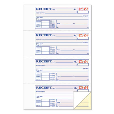 Money And Rent Receipt Books, Account + Payment Sections, Two-Part Carbonless, 7.13 x 2.75, 4 Forms/Sheet, 200 Forms Total