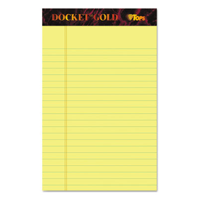 Docket Gold Ruled Perforated Pads, Narrow Rule, (50) Canary Yellow 5 x 8 Sheets, 12/Pack