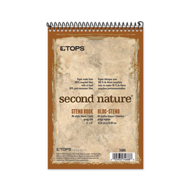Second Nature Recycled Notepads, Gregg Rule, Brown Cover, 80 White 6 X 9 Sheets