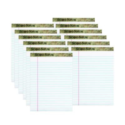 Second Nature Recycled Ruled Pads, Wide/Legal Rule, (50) White 8.5 x 11 Sheets, Dozen