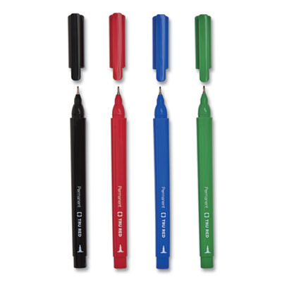 Permanent Marker, Pen-Style, Extra-Fine Needle Tip, Assorted Colors, 5/Pack