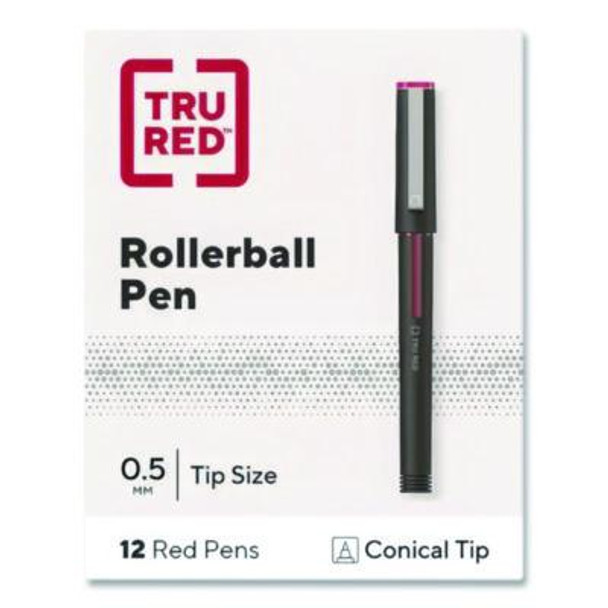 Rollerball Pen, Stick, Fine 0.5 Mm, Red Ink, Black/Red/Clear Barrel, Dozen