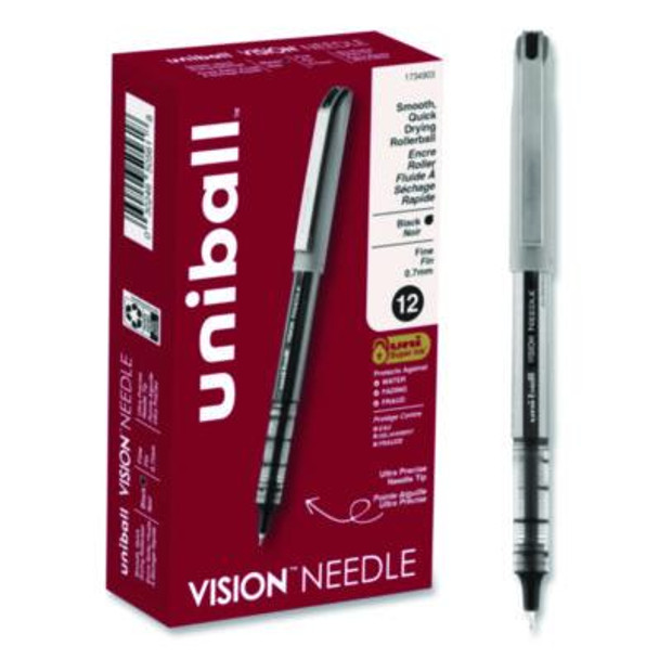 Vision Needle Rollerball Pen, Stick, Fine 0.7 Mm, Black Ink, Gray/Clear/Black Barrel, Dozen
