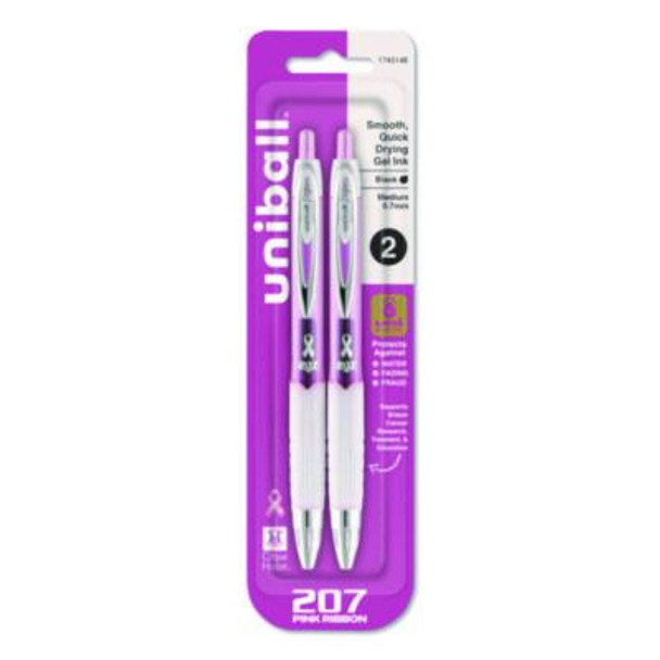 Signo 207 Breast Cancer Awareness Gel Pen, Retractable, Medium 0.7 Mm, Black Ink, Translucent Pink/White Barrel, 2/Pack