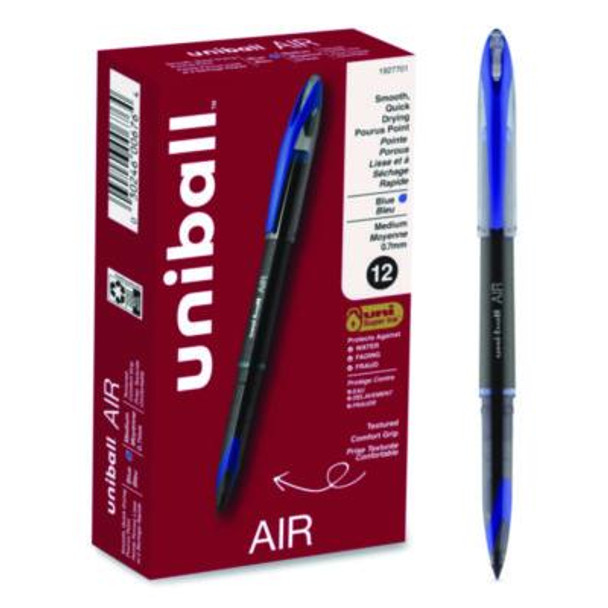 Air Porous Rollerball Pen, Stick, Medium 0.7 Mm, Blue Ink, Black/Blue Barrel, Dozen