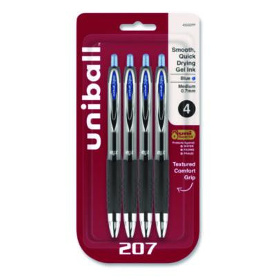 Signo 207 Gel Pen, Retractable, Medium 0.7 Mm, Blue Ink, Smoke/Black/Blue Barrel, 4/Pack