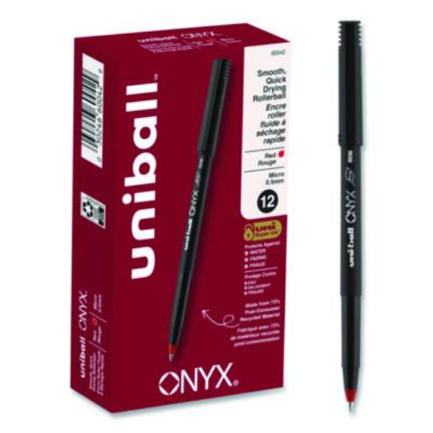 Onyx Rollerball Pen, Stick, Extra-Fine 0.5 Mm, Red Ink, Black/Red Barrel, Dozen