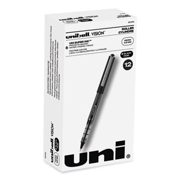 Vision Roller Ball Pen, Stick, Extra-Fine 0.5 Mm, Black Ink, Gray/Black/Clear Barrel, Dozen