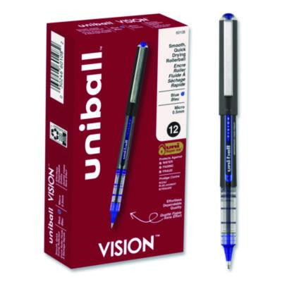 Vision Rollerball Pen, Stick, Micro 0.5 Mm, Blue Ink, Gray/Blue/Clear Barrel, Dozen