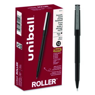 Rollerball Pen, Stick, Micro 0.5 Mm, Black Ink, Black Barrel, Dozen