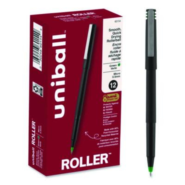 Rollerball Pen, Stick, Extra-Fine 0.5 Mm, Green Ink, Black/Green Barrel, Dozen
