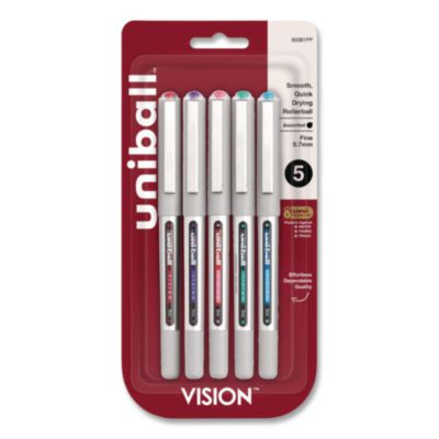 Vision Rollerball Pen, Stick, Fine 0.7 Mm, Assorted Ink And Barrel Colors, 5/Pack