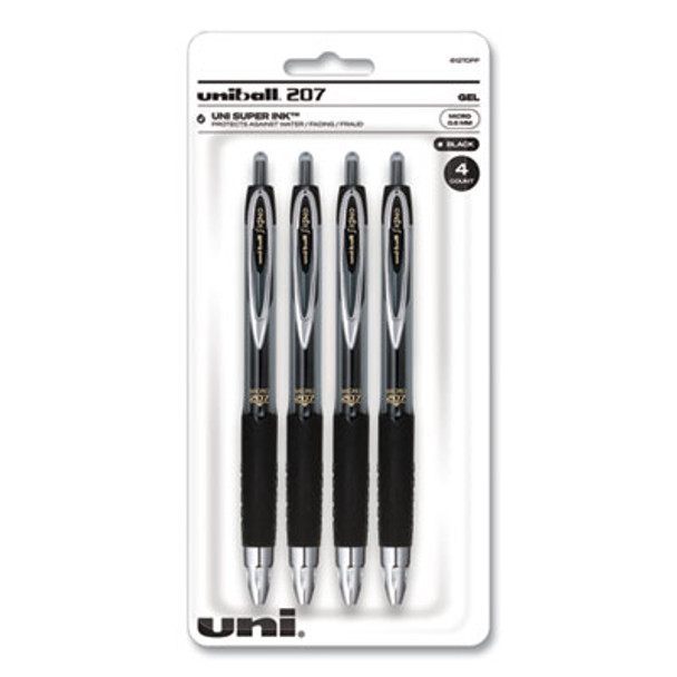 Signo 207 Gel Pen, Retractable, Fine 0.5 Mm, Black Ink, Smoke/Black Barrel, 4/Pack